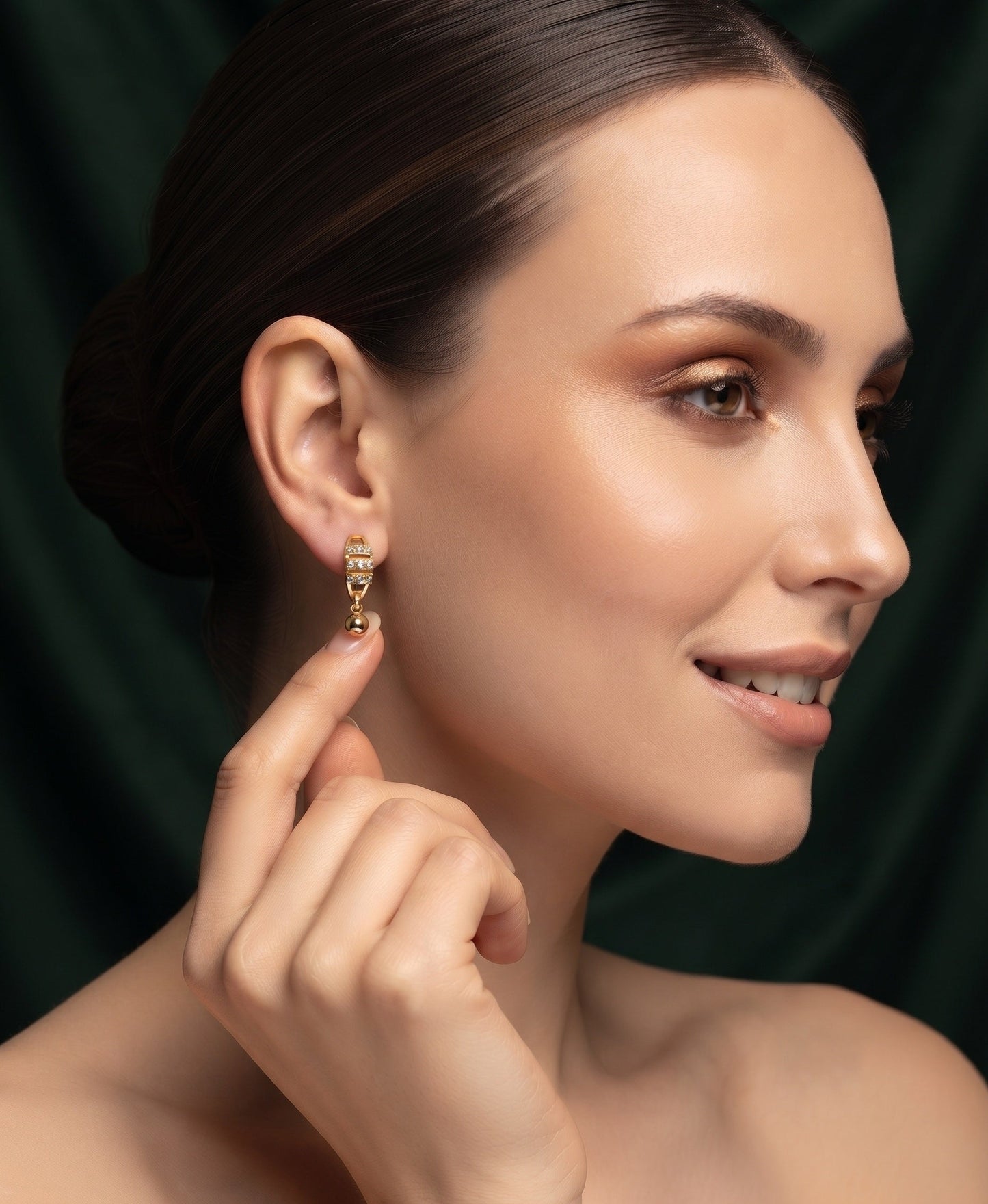 Women Gold Plated Beaded Trendy Hoops
