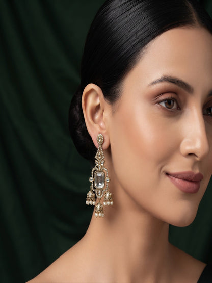 Gold Plated Stylish Fancy Stone Drop Earrings