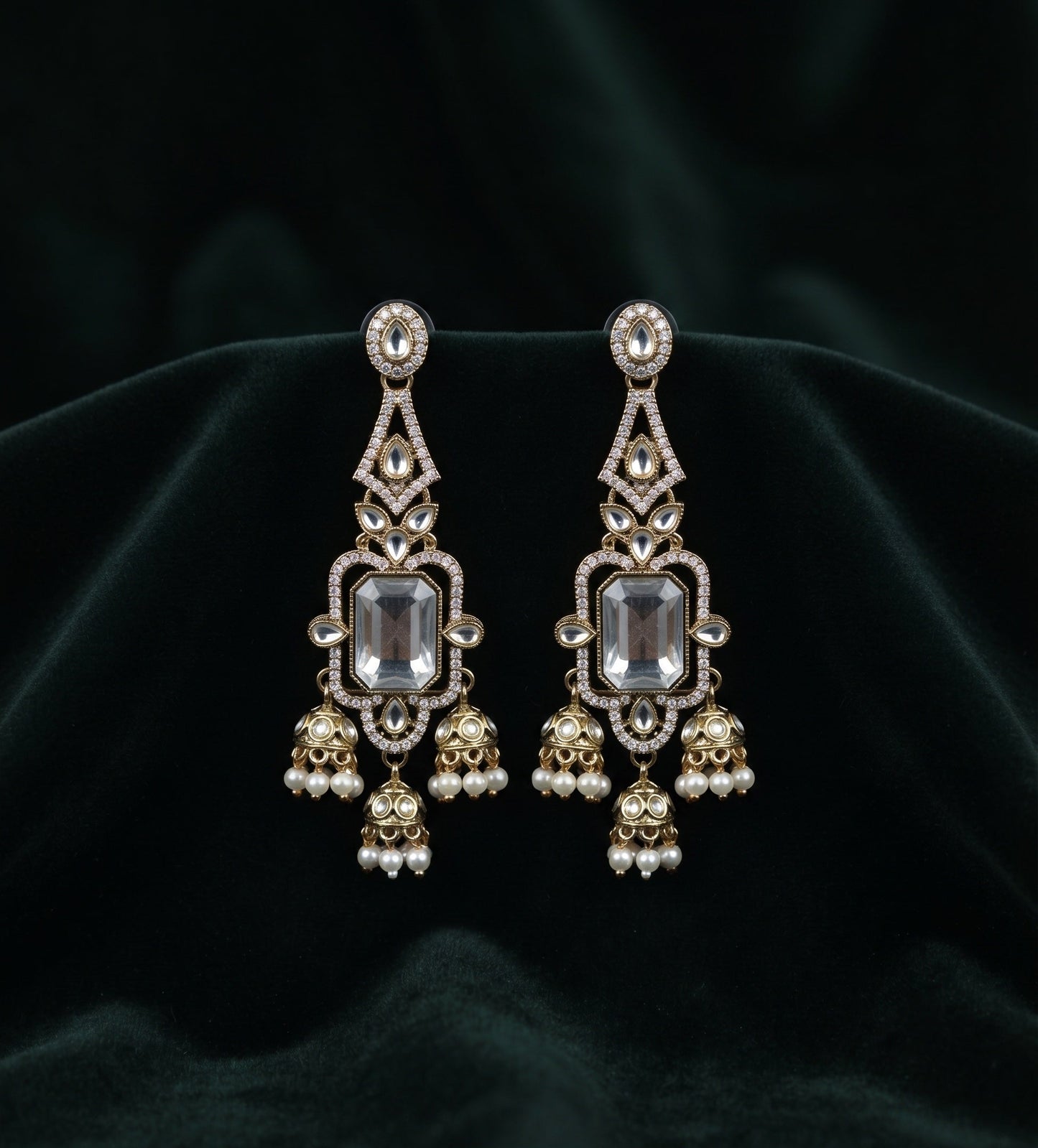 Gold Plated Stylish Fancy Stone Drop Earrings