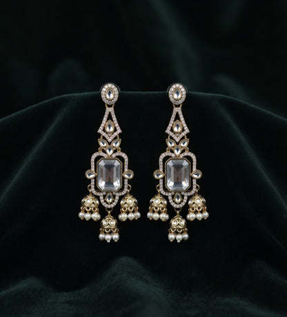 Gold Plated Stylish Fancy Stone Drop Earrings