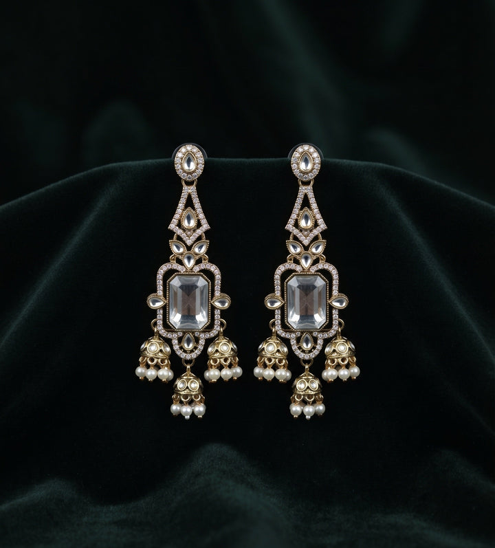 Gold Plated Stylish Fancy Stone Drop Earrings