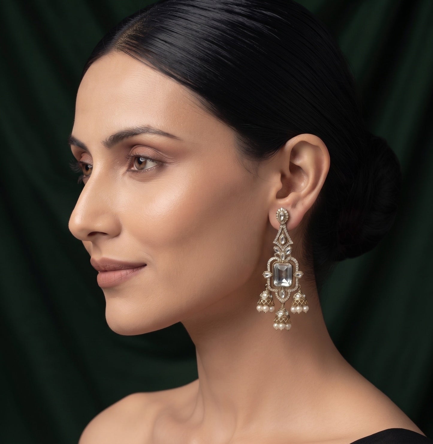 Gold Plated Stylish Fancy Stone Drop Earrings
