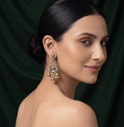 Gold Plated Stylish Fancy Stone Drop Earrings
