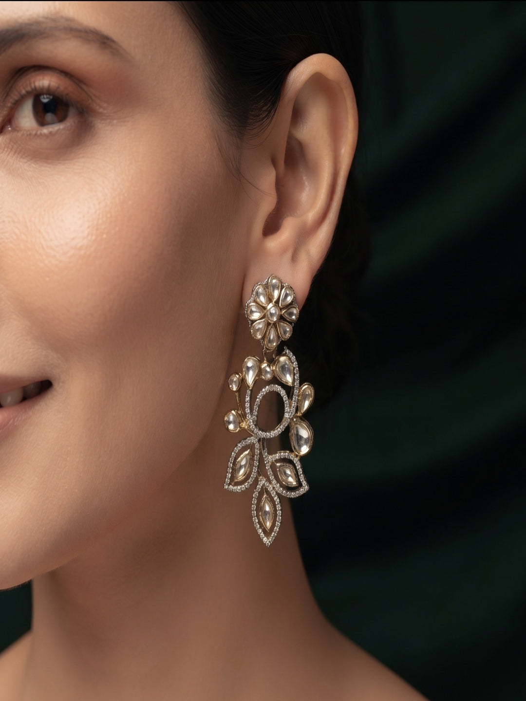 Gold Plated Stylish Fancy Stone Drop Earrings