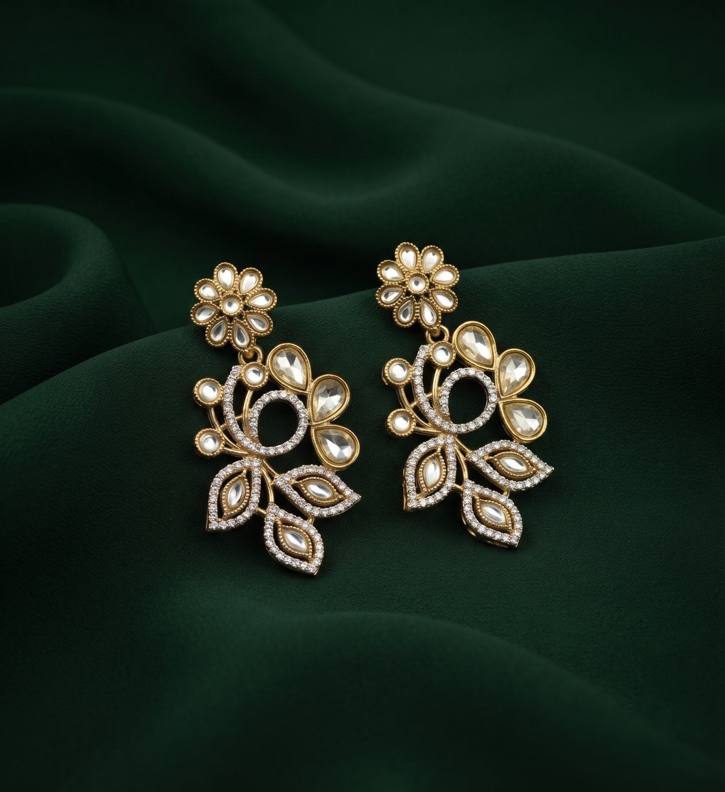Gold Plated Stylish Fancy Stone Drop Earrings