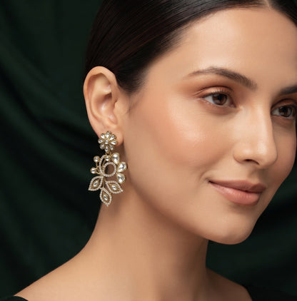 Gold Plated Stylish Fancy Stone Drop Earrings
