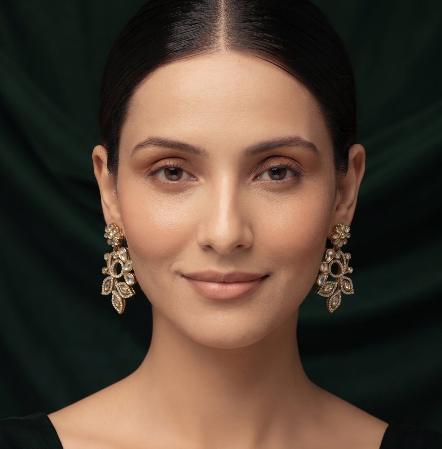 Gold Plated Stylish Fancy Stone Drop Earrings