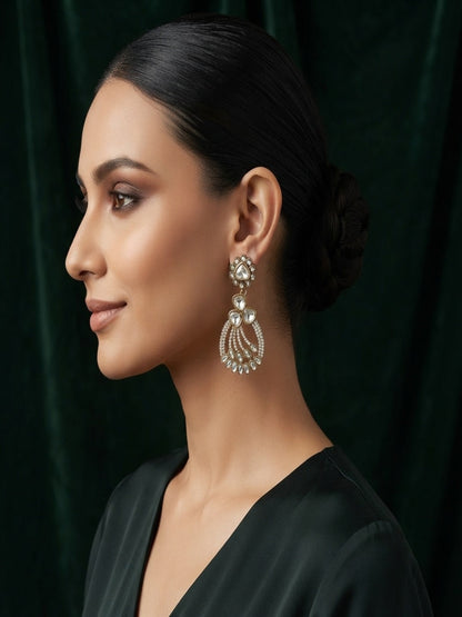 Gold Plated Stylish Fancy Stone Drop Earrings