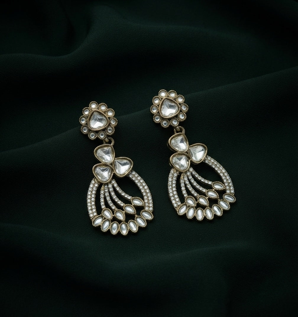 Gold Plated Stylish Fancy Stone Drop Earrings