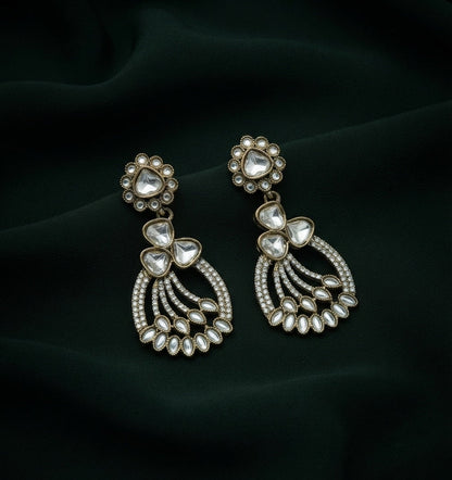 Gold Plated Stylish Fancy Stone Drop Earrings