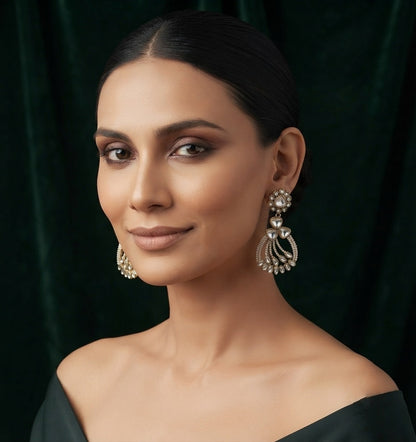 Gold Plated Stylish Fancy Stone Drop Earrings