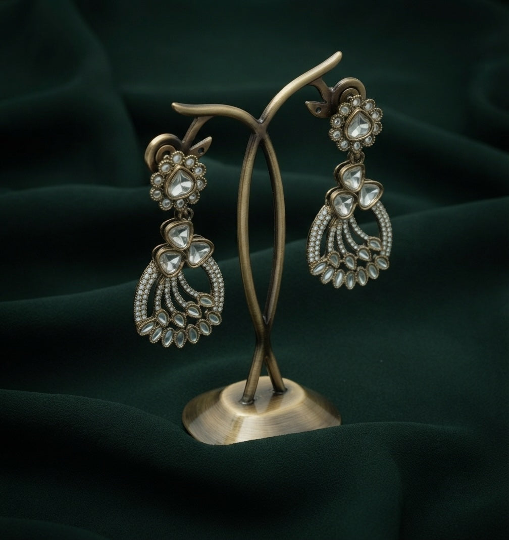 Gold Plated Stylish Fancy Stone Drop Earrings