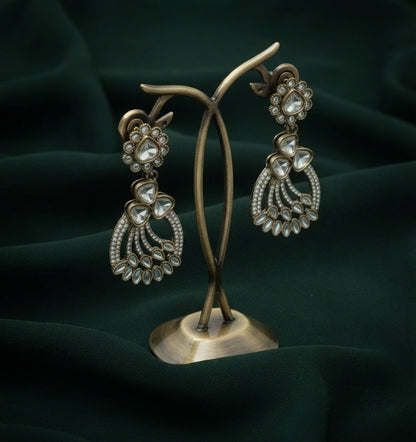 Gold Plated Stylish Fancy Stone Drop Earrings