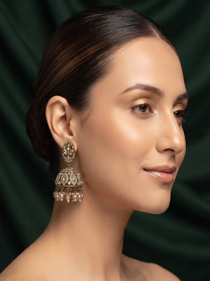 Gold Plated Stylish Fancy Stone Jhumkas