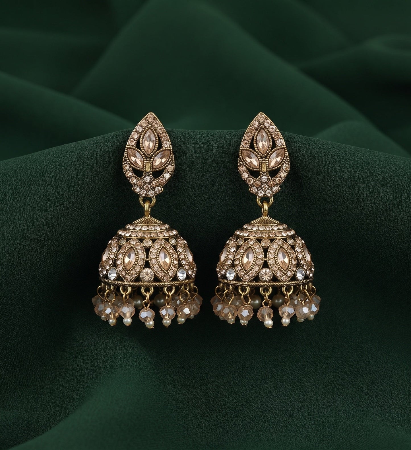 Gold Plated Stylish Fancy Stone Jhumkas