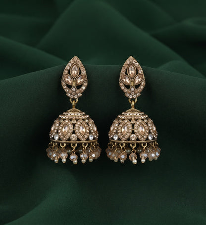 Gold Plated Stylish Fancy Stone Jhumkas