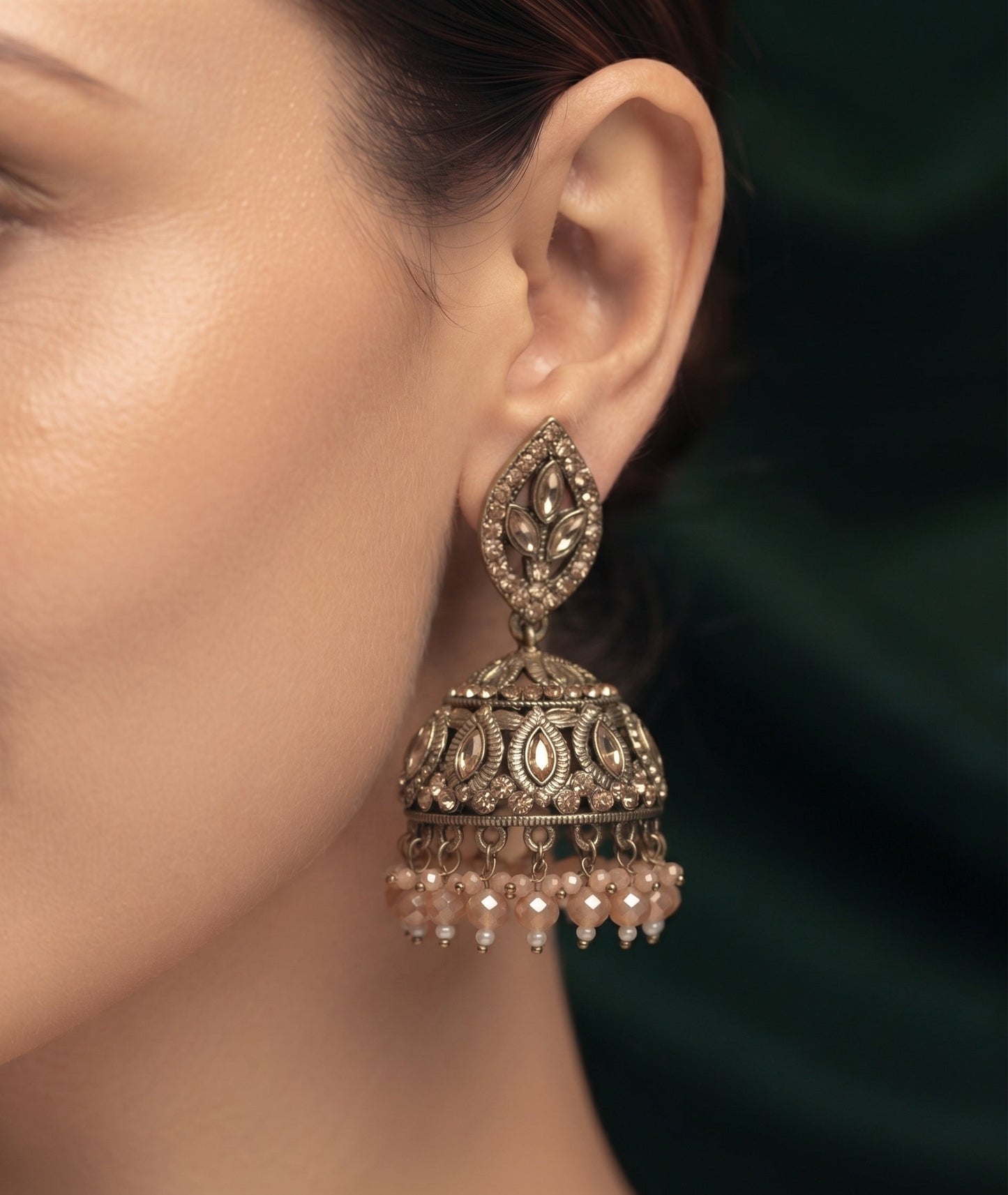 Gold Plated Stylish Fancy Stone Jhumkas