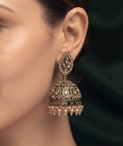 Gold Plated Stylish Fancy Stone Jhumkas