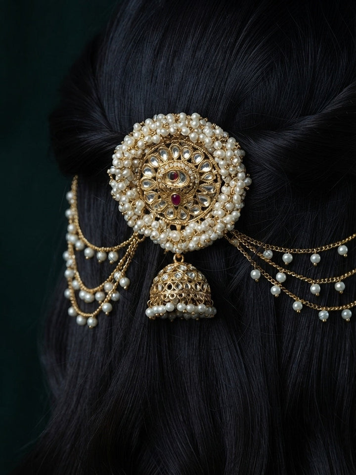 Women Kundan-Studded &amp; Beaded Hair Accessory