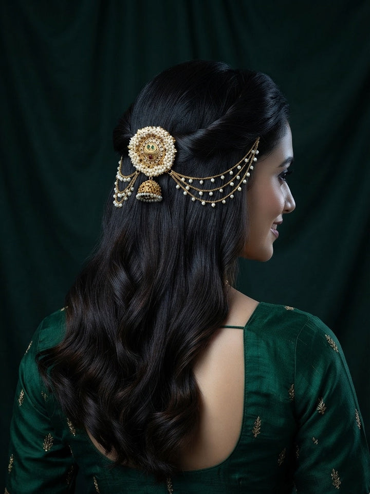 Women Kundan-Studded &amp; Beaded Hair Accessory