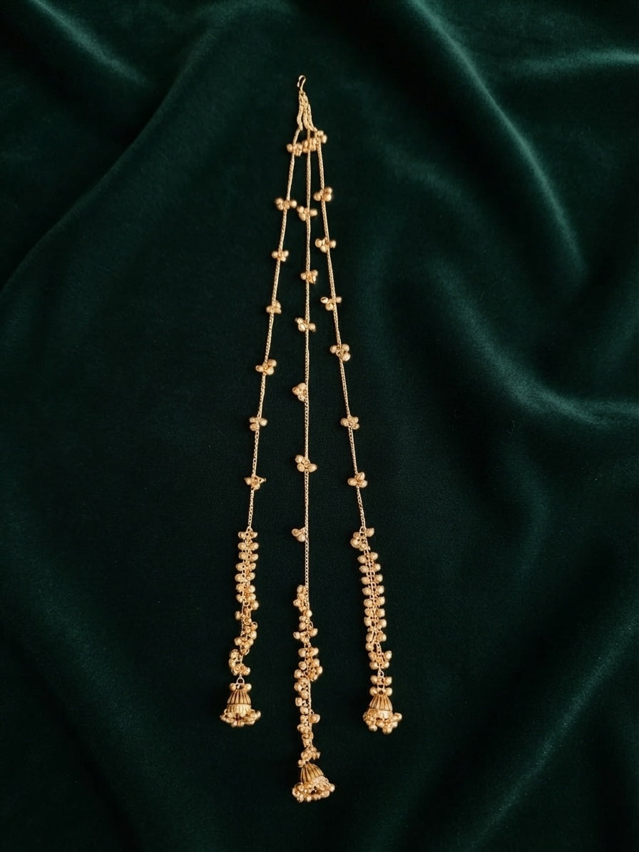Women Gold-Toned Long Hair Chain Accessory with Tassel Detailing