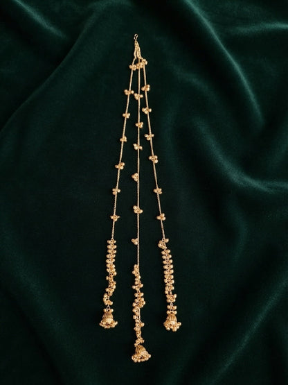Women Gold-Toned Long Hair Chain Accessory with Tassel Detailing