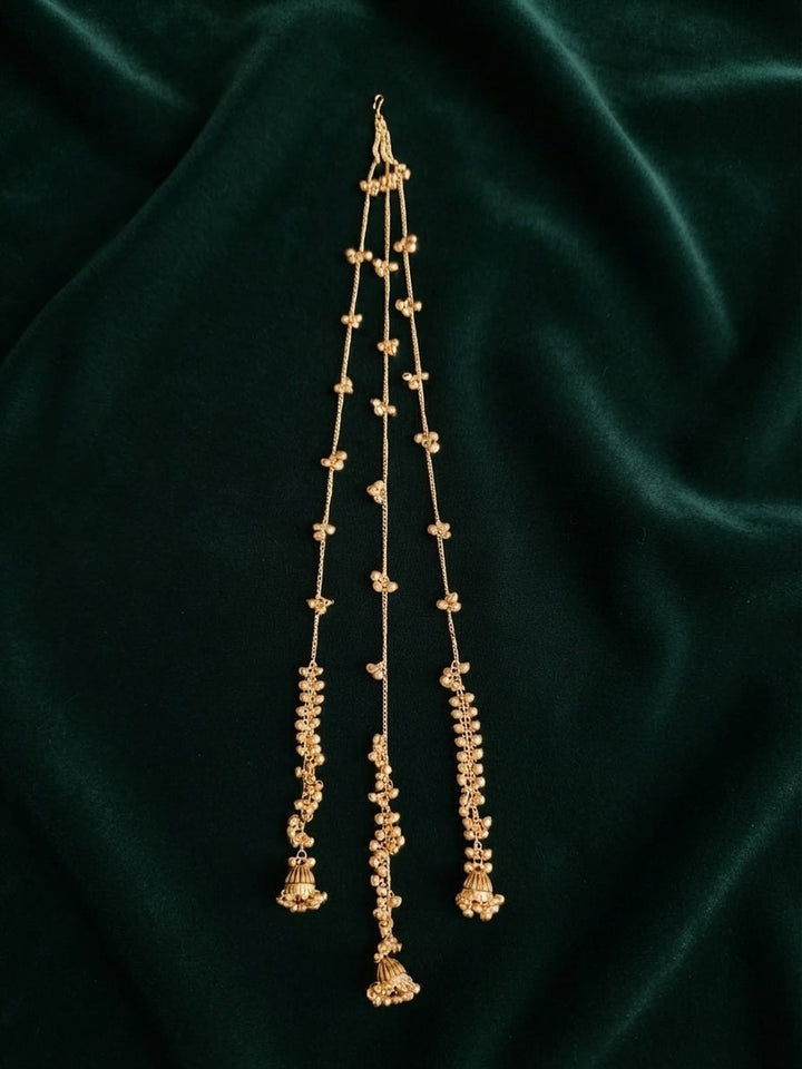 Women Gold-Toned Long Hair Chain Accessory with Tassel Detailing
