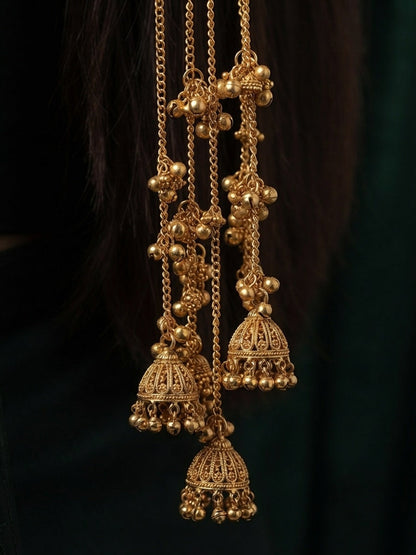 Women Gold-Toned Long Hair Chain Accessory with Tassel Detailing
