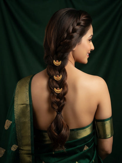 Women Gold-Toned Decorative Braid Hair Pins Set Of 3