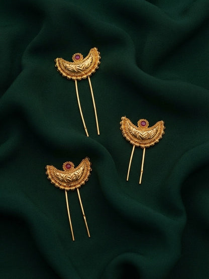 Women Gold-Toned Decorative Braid Hair Pins Set Of 3