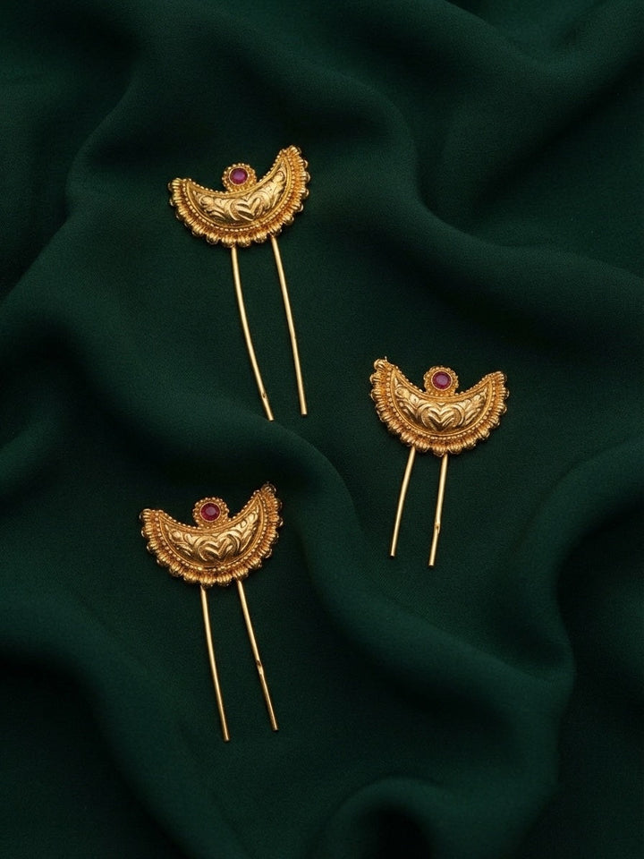 Women Gold-Toned Decorative Braid Hair Pins Set Of 3