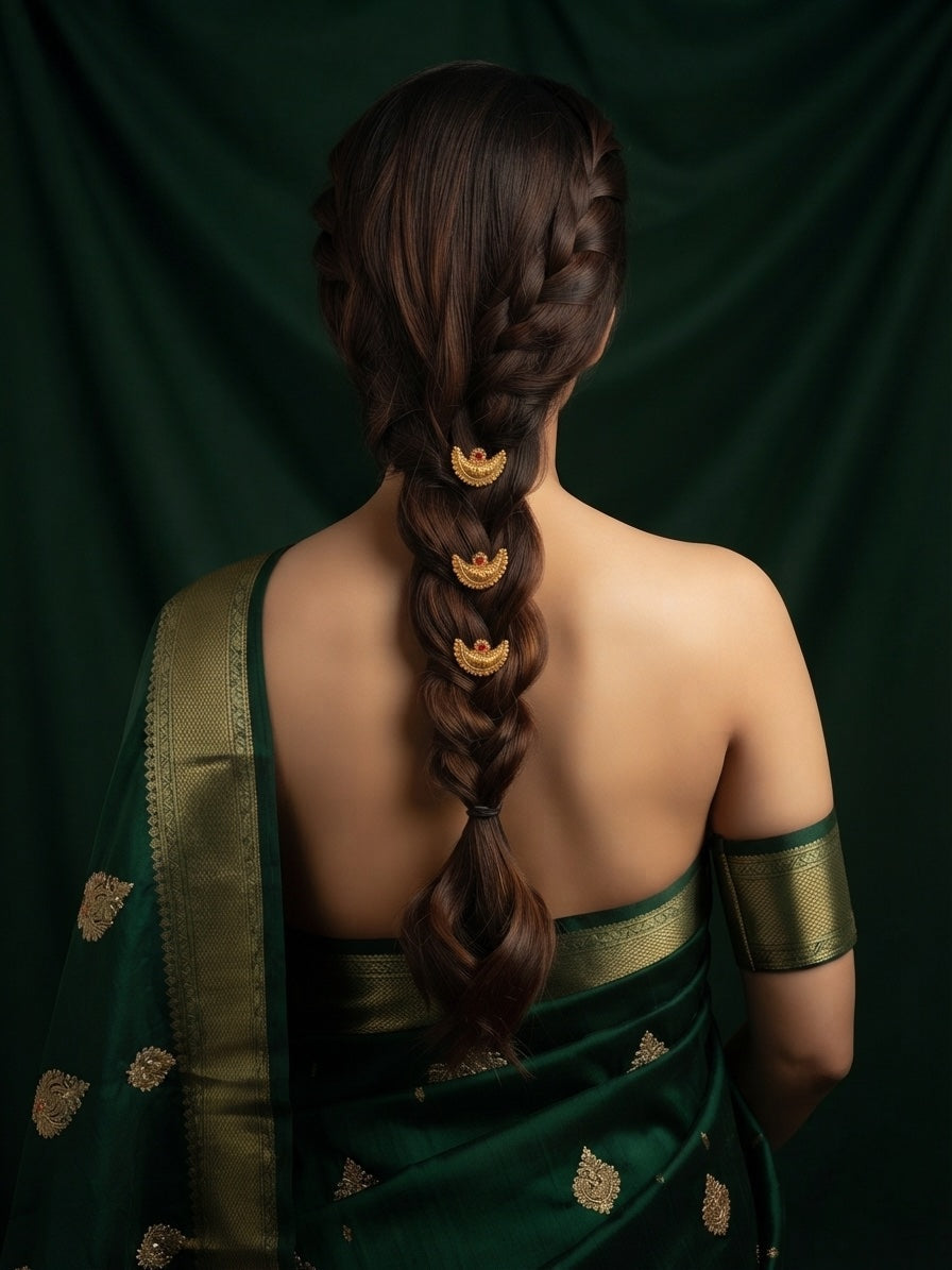 Women Gold-Toned Decorative Braid Hair Pins Set Of 3