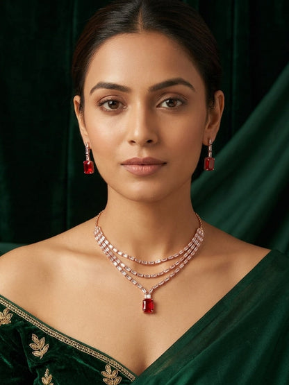 Women Layered Daimond Necklace With Earings Set