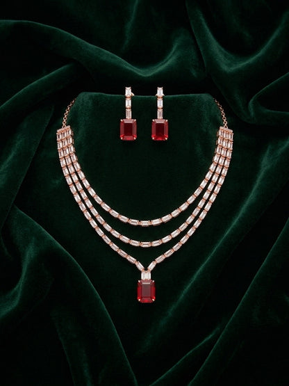 Women Layered Daimond Necklace With Earings Set