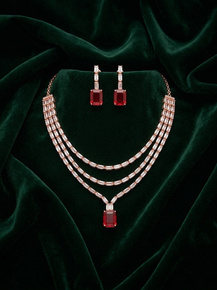 Women Layered Daimond Necklace With Earings Set