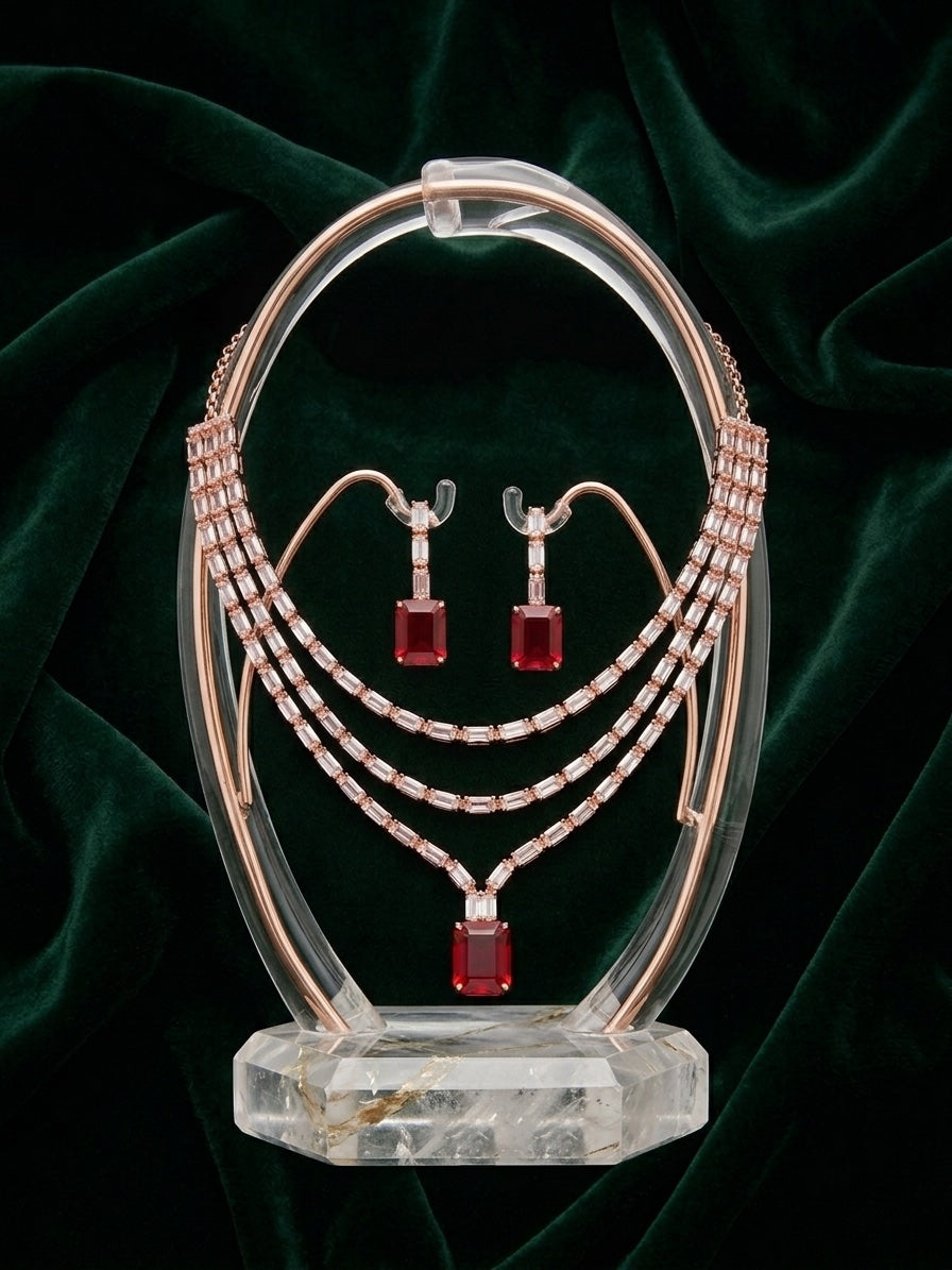 Women Layered Daimond Necklace With Earings Set