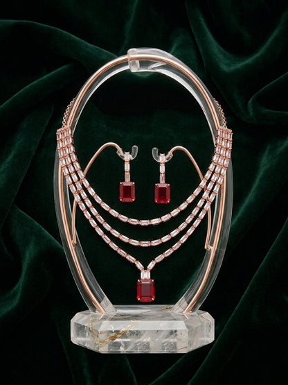 Women Layered Daimond Necklace With Earings Set
