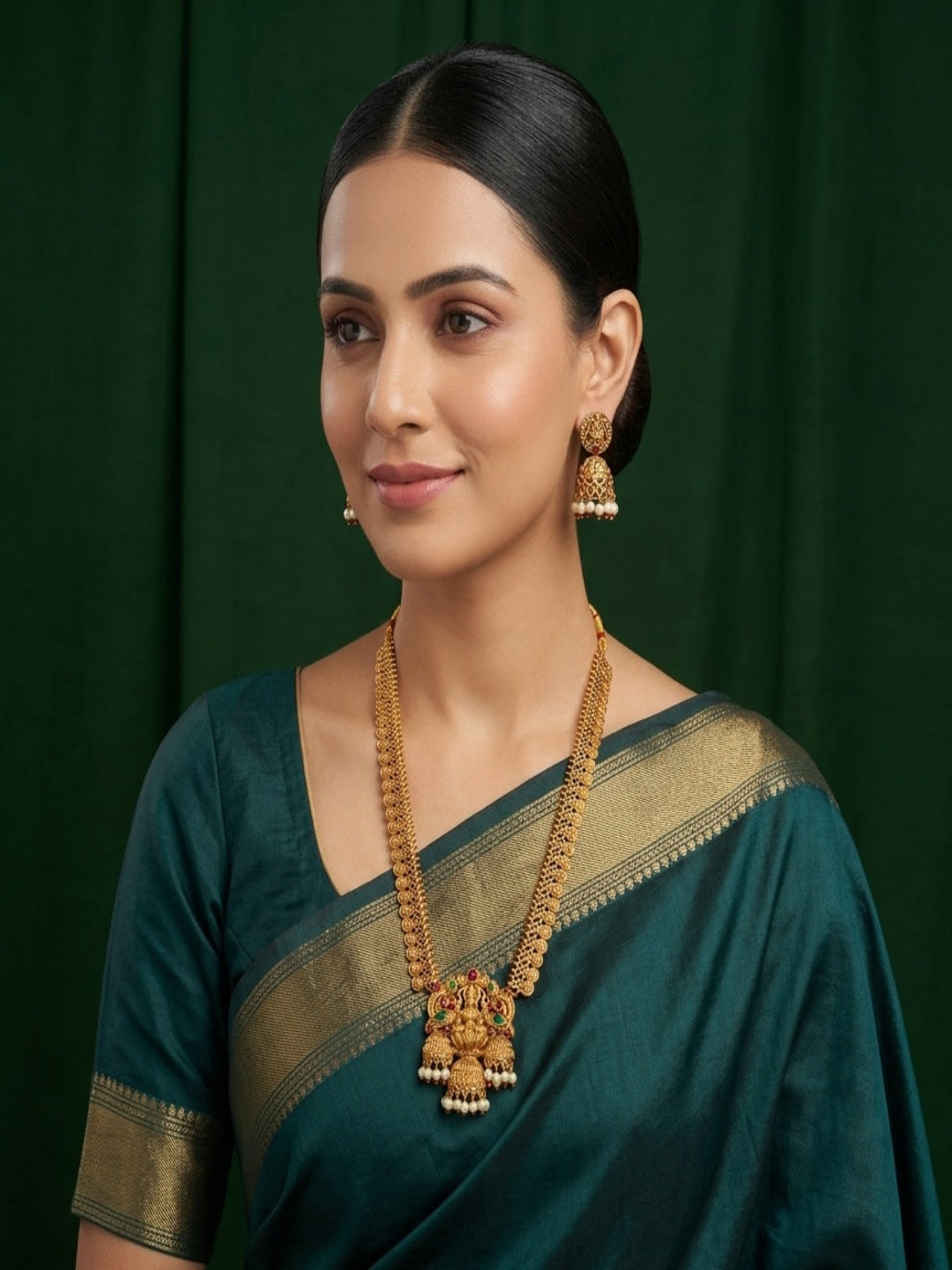 Women Gold Plated Statement  Necklace With Jhumka Set