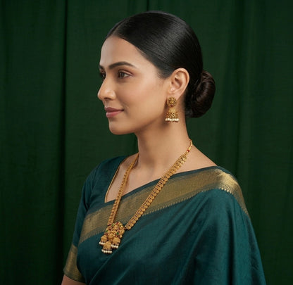 Women Gold Plated Statement  Necklace With Jhumka Set
