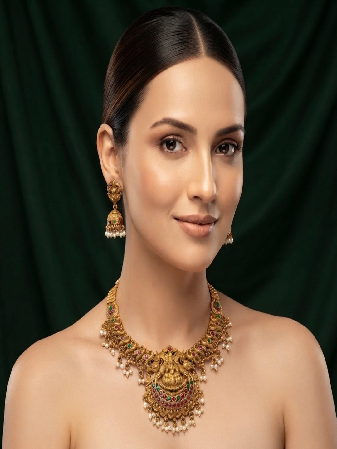 Women Gold Plated Traditional Jewellery Set With Jhumka