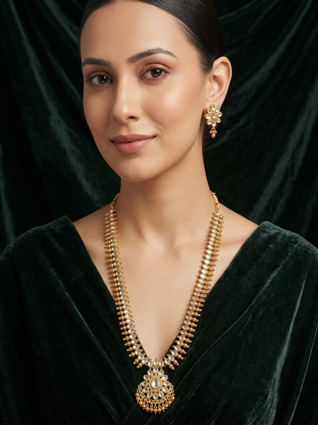 Women Gold Plated Traditional Rani Har Jewellery Set