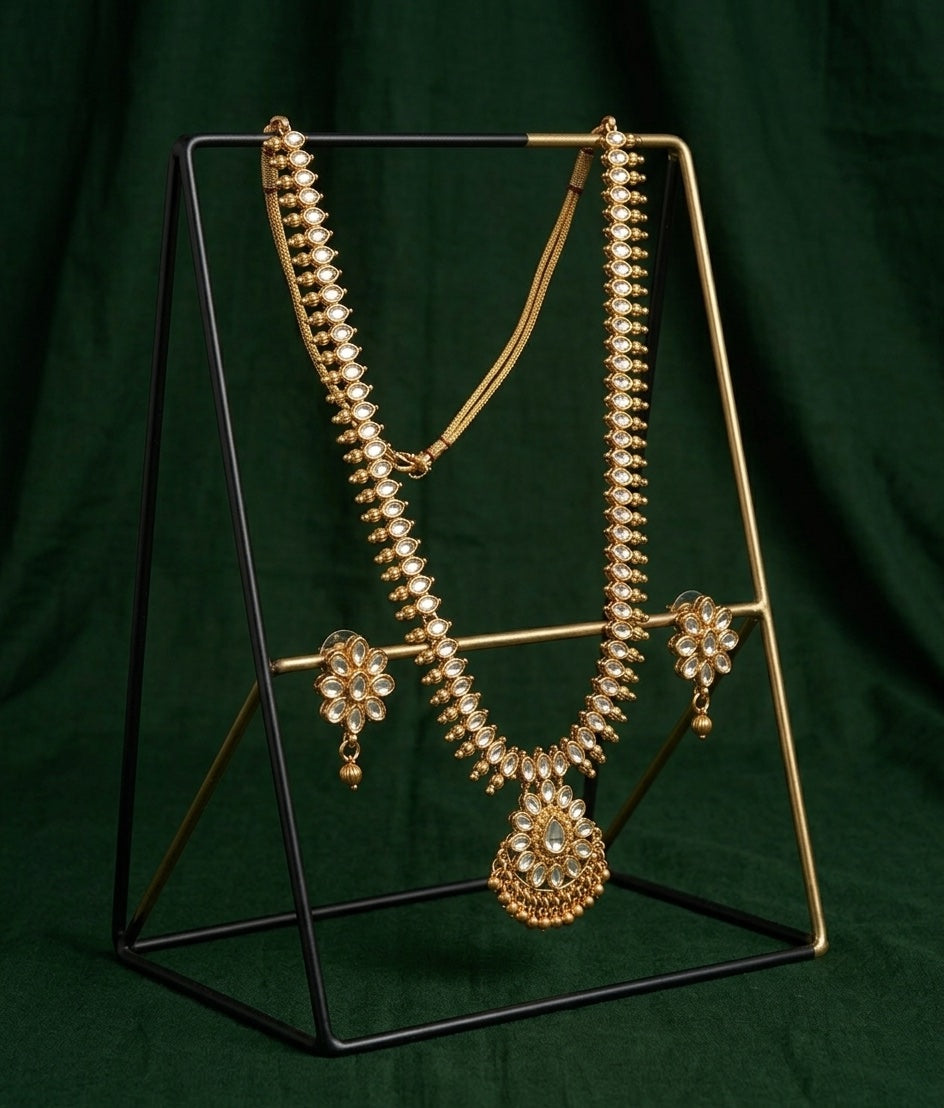 Women Gold Plated Traditional Rani Har Jewellery Set