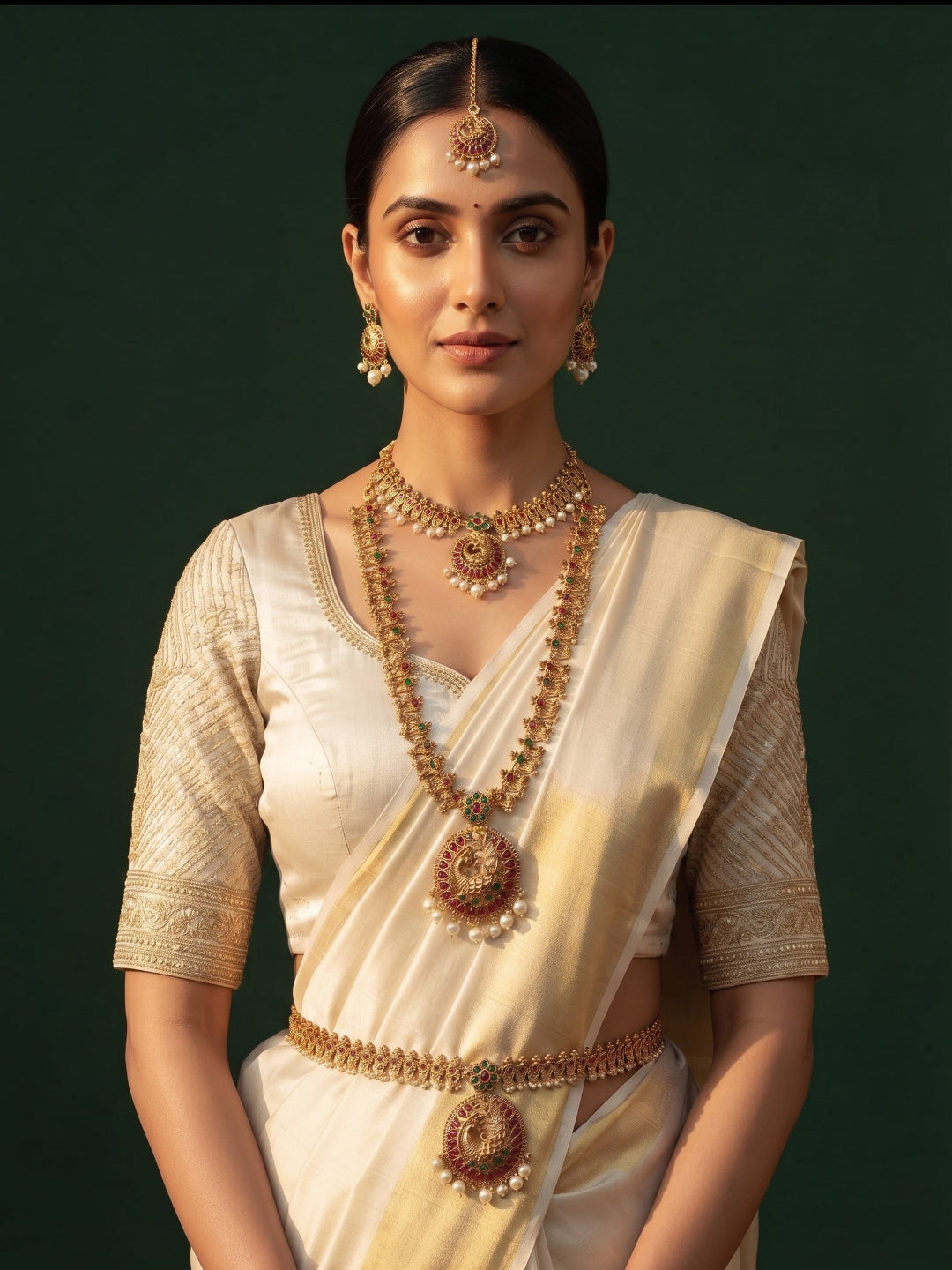 Gold-Toned Traditional Kundan-Style Bridal Jewellery Set