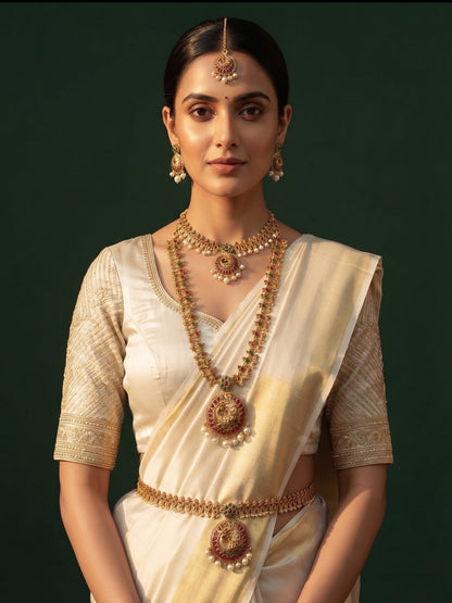 Gold-Toned Traditional Kundan-Style Bridal Jewellery Set