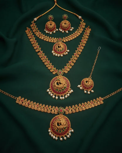 Gold-Toned Traditional Kundan-Style Bridal Jewellery Set
