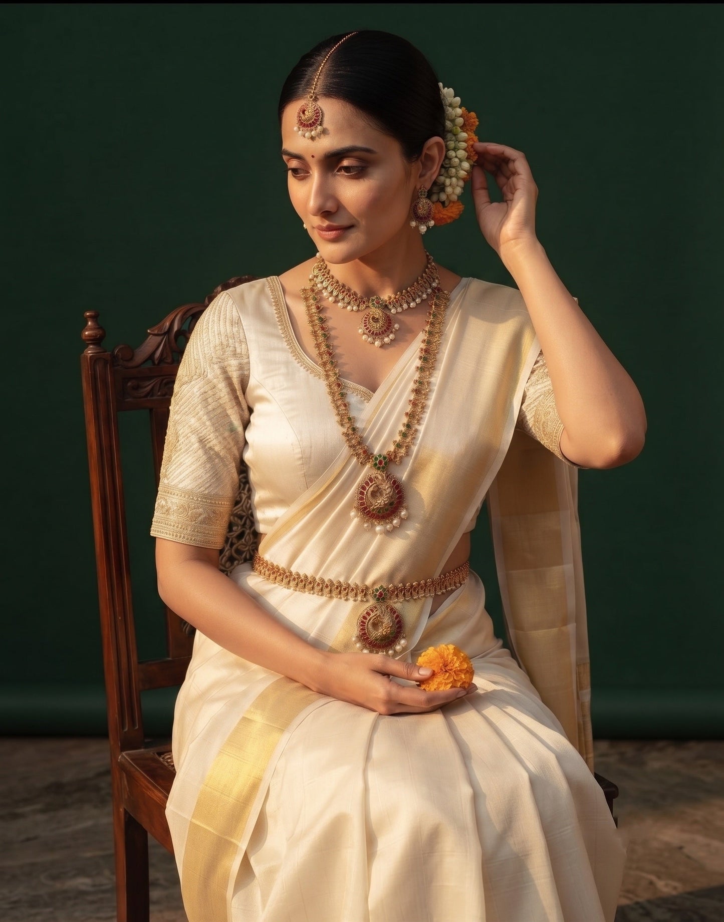 Gold-Toned Traditional Kundan-Style Bridal Jewellery Set
