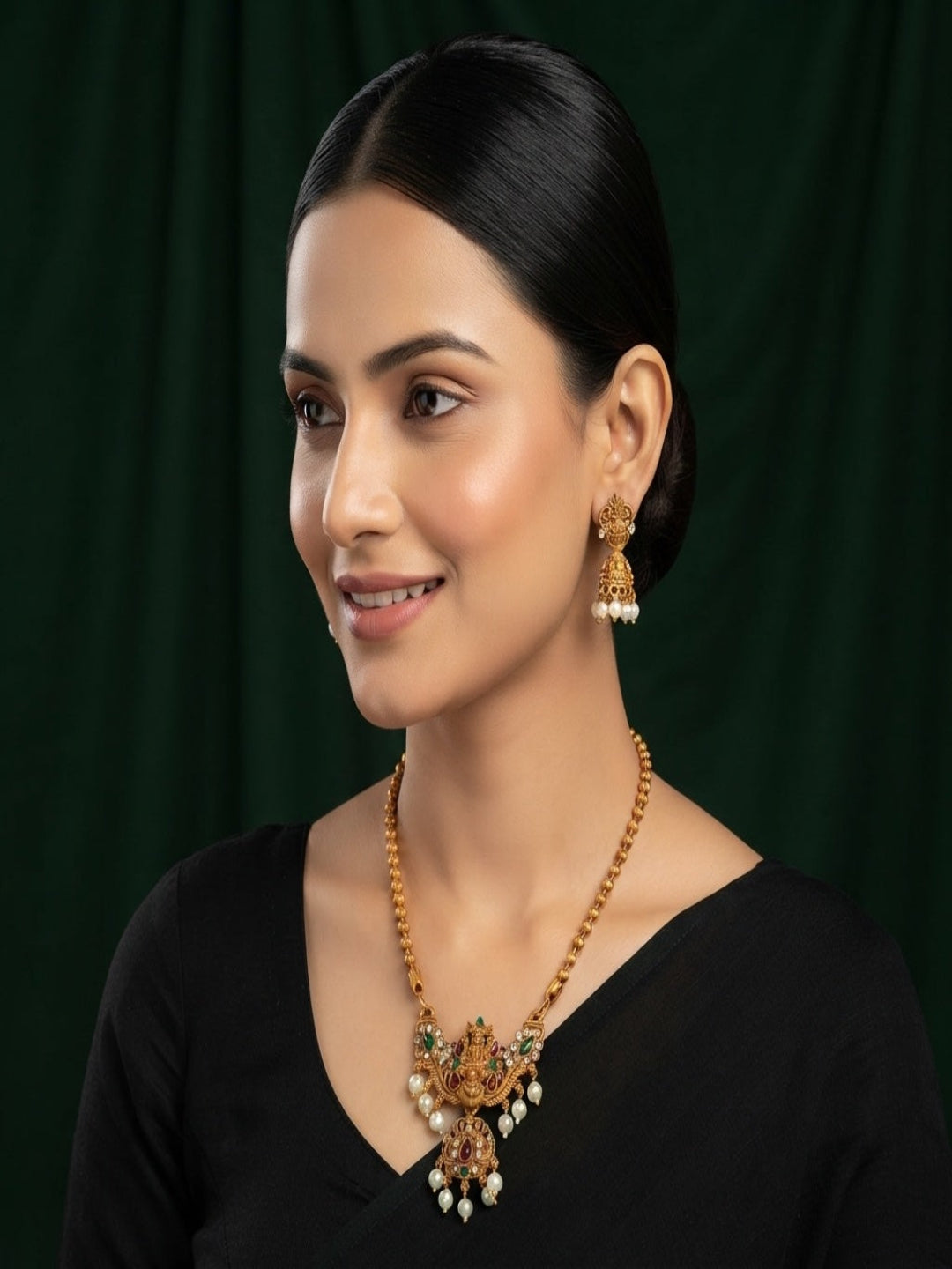 Women Gold Plated Traditional Jewellery Set With Jhumka