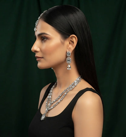 Women Emerald Kundan Necklace With Earings & Mang Tika