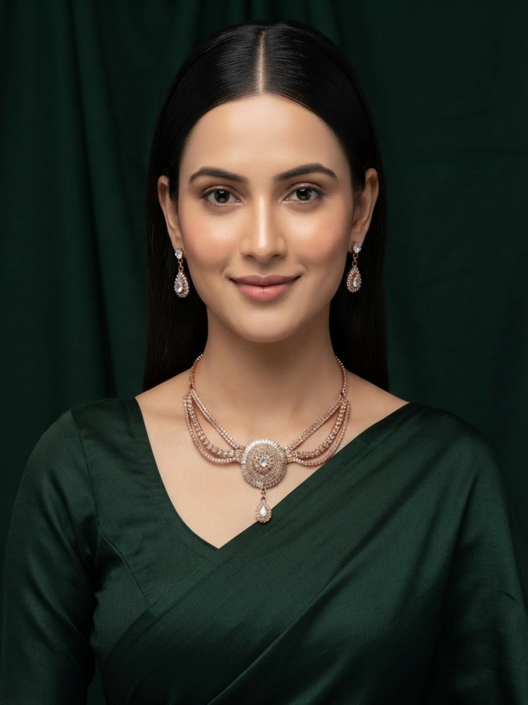 Women Rose Gold Daimond Jewellery Set
