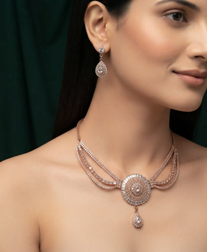 Women Rose Gold Daimond Jewellery Set